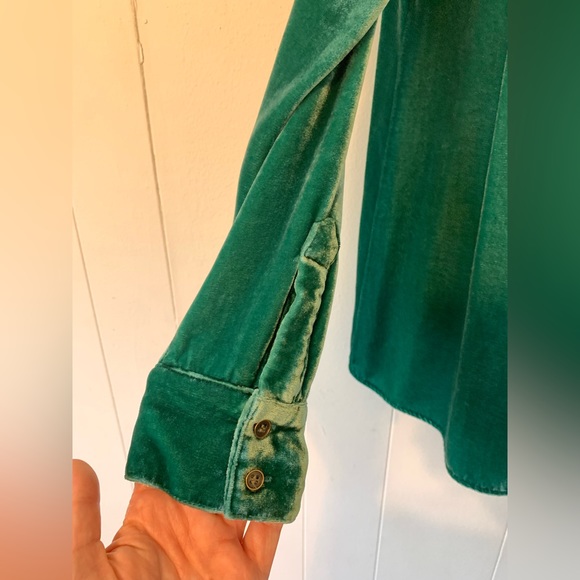 Sundance Catalong Green Crushed Velvet Long Sleeve Boho Top size S - Picture 3 of 6